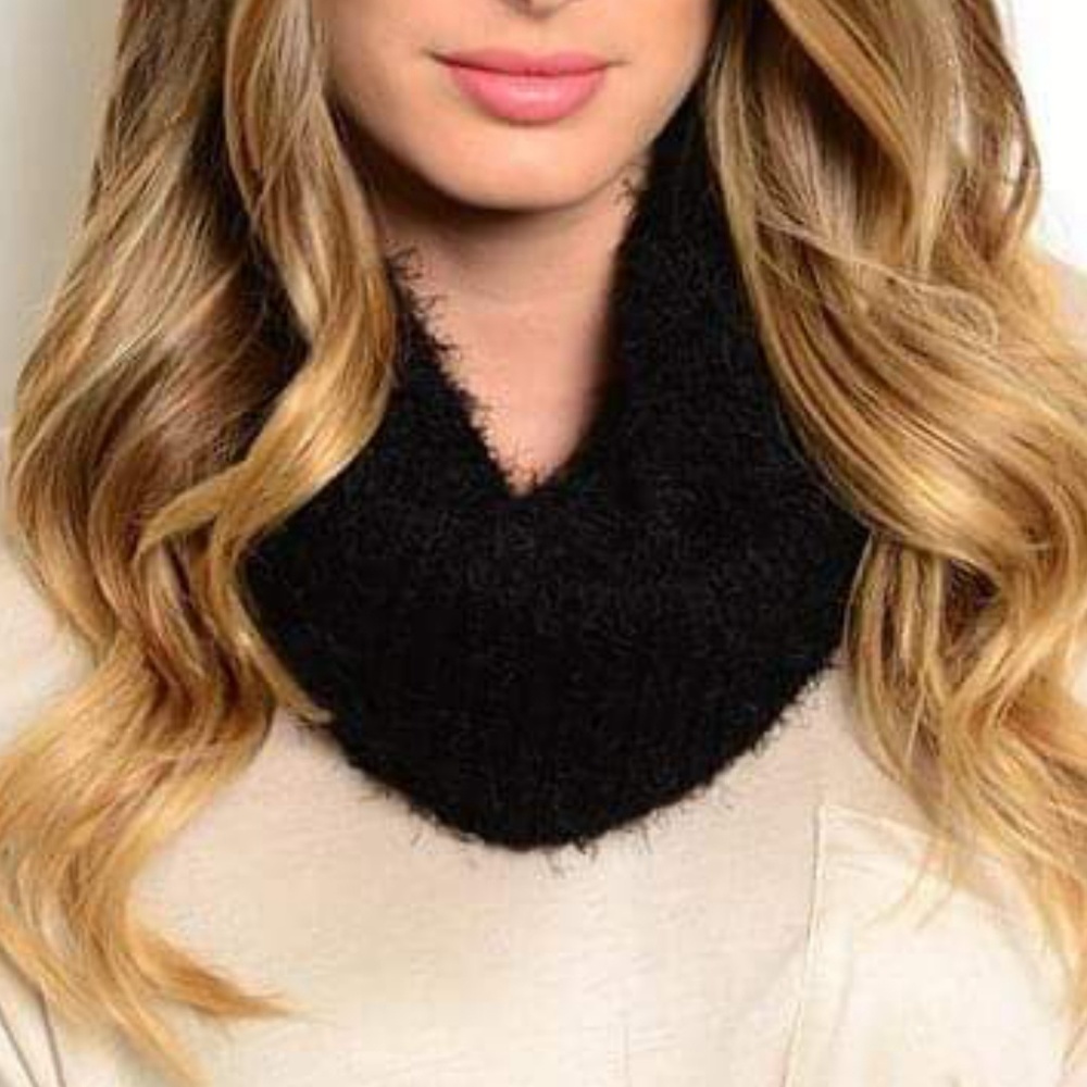 Black Luxury Faux Angora Soft Infinity Scarf
